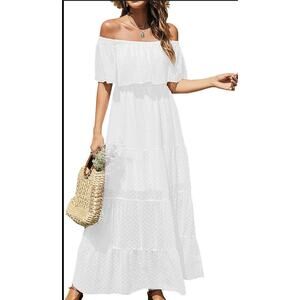 NWT Soft White Swiss Dot Off Shoulder Maxi XL